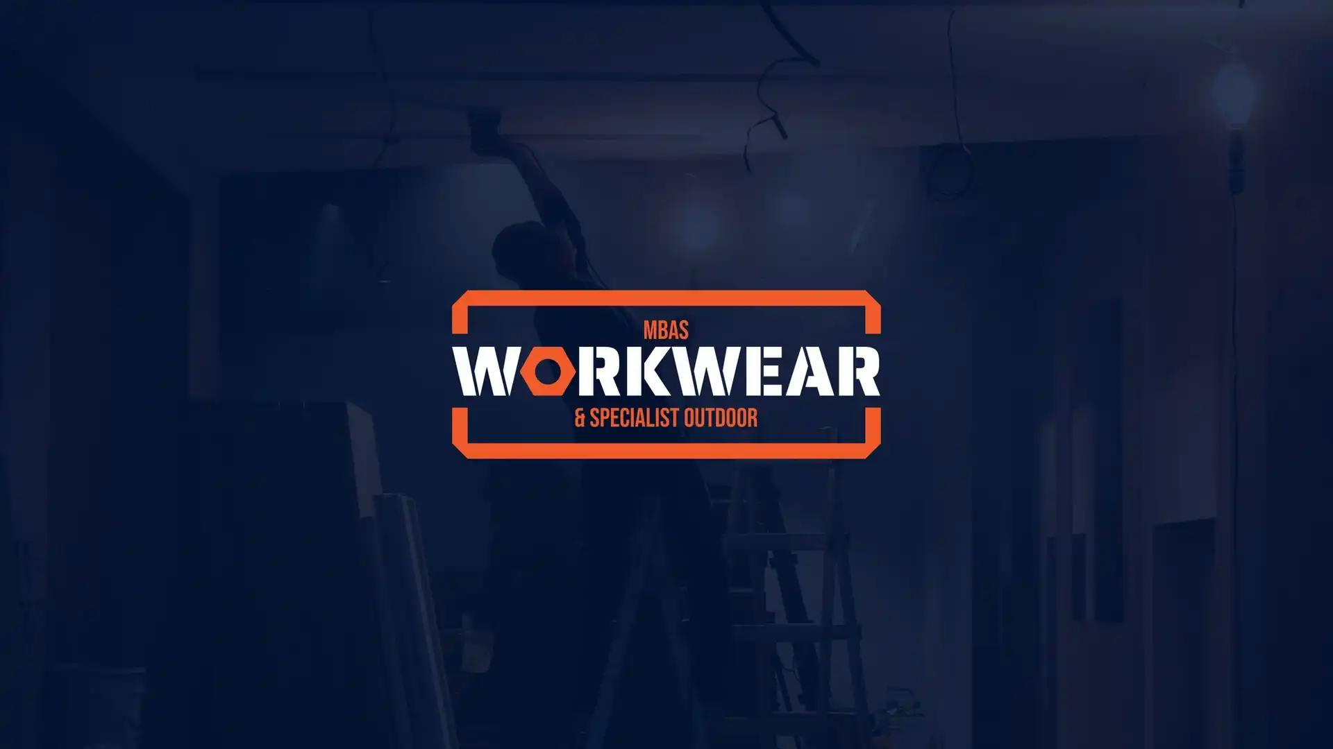 Workwear Shopify Website with orange logo on blue background