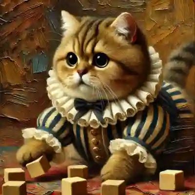 A cute little munchkin of a cat stacking blocks