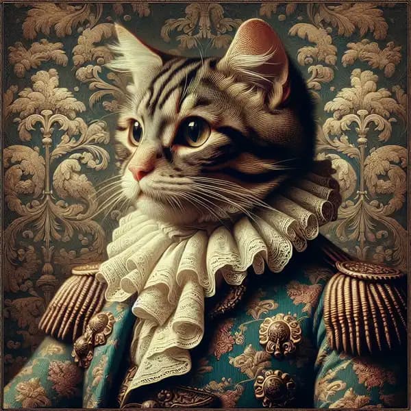 An exceptionally fancy looking cat in a military garb