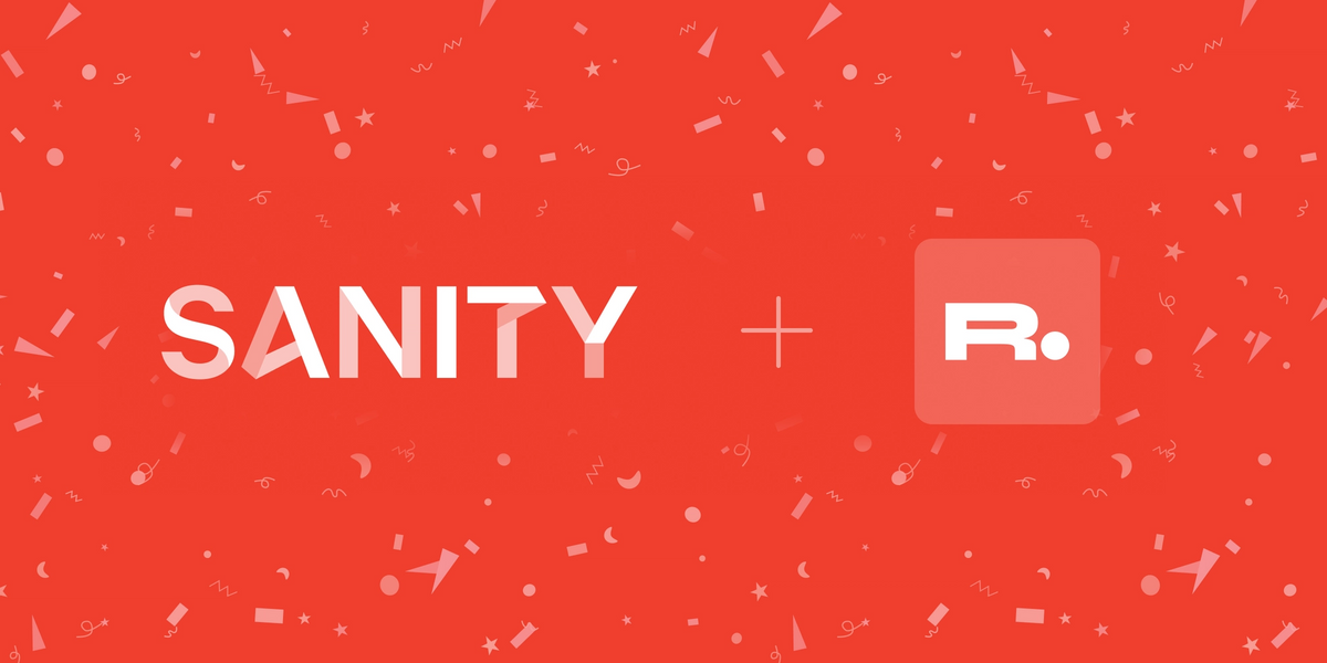 Sanity CMS and Roboto Studio logo on a background of confetti