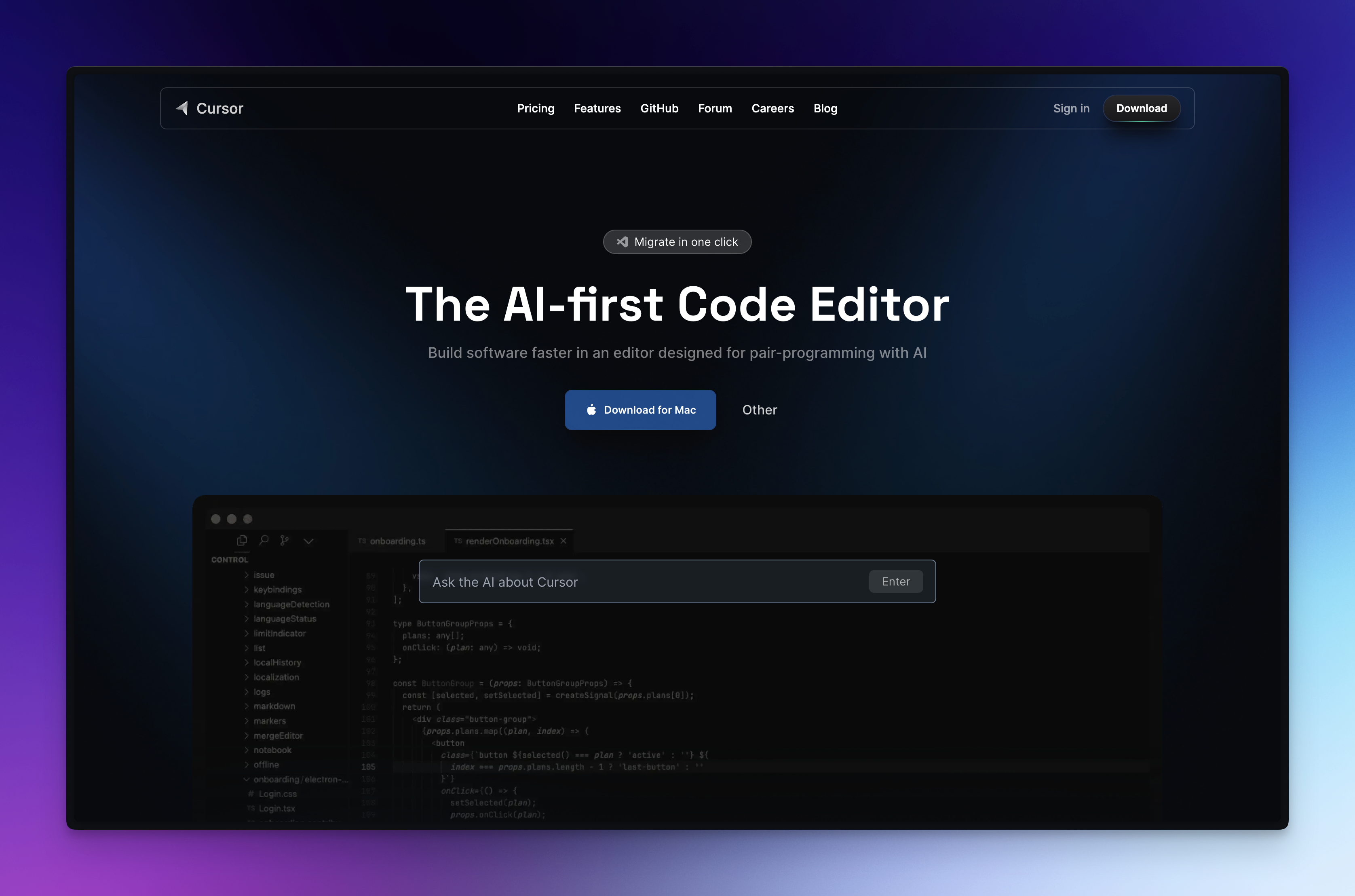 A screenshot of Cursor the AI driven code editor