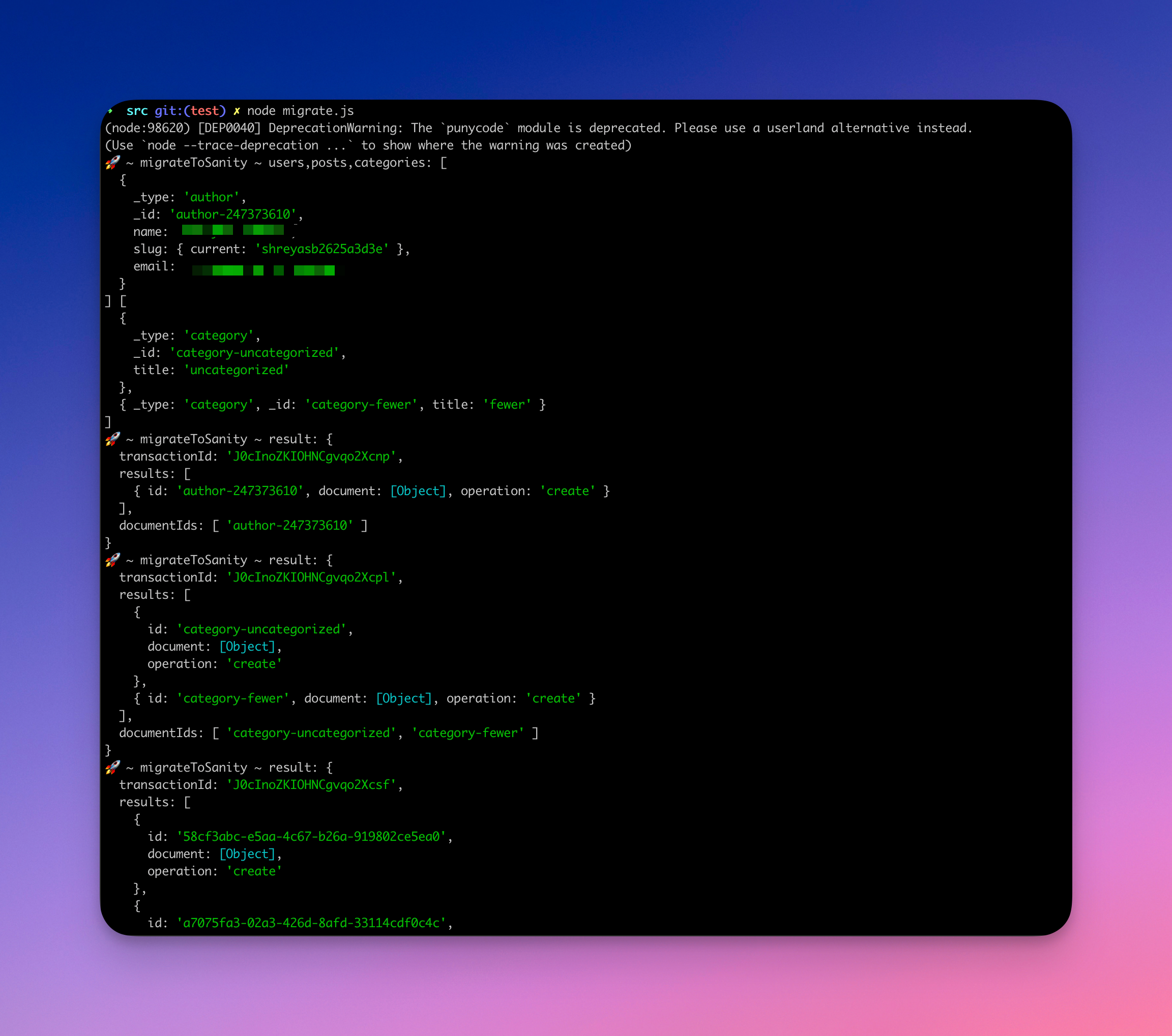 Terminal output of the script on some ugly-ass theme