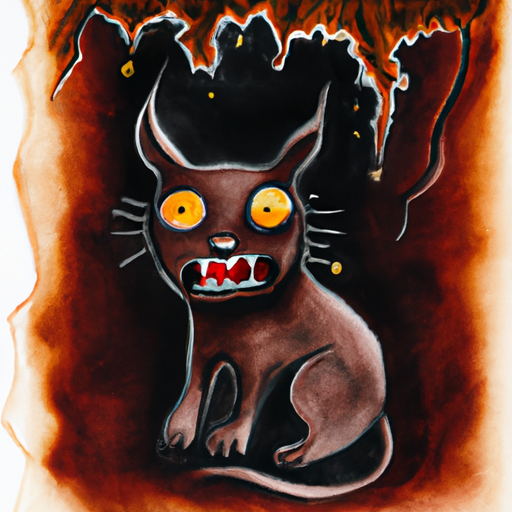 Cute cat Eldritch horror in the style of H. R. Geiger, medium is water colour