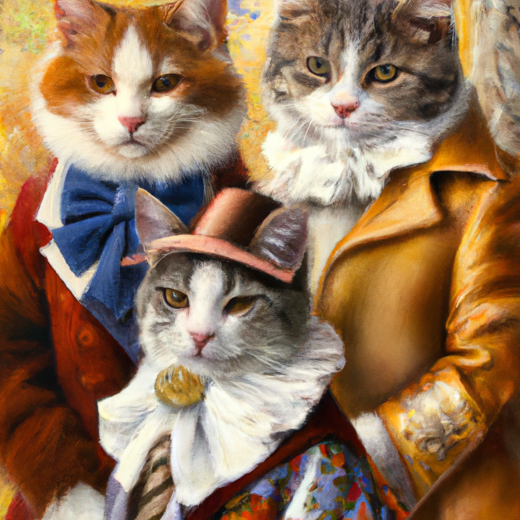 3 happy cats with a nice hat