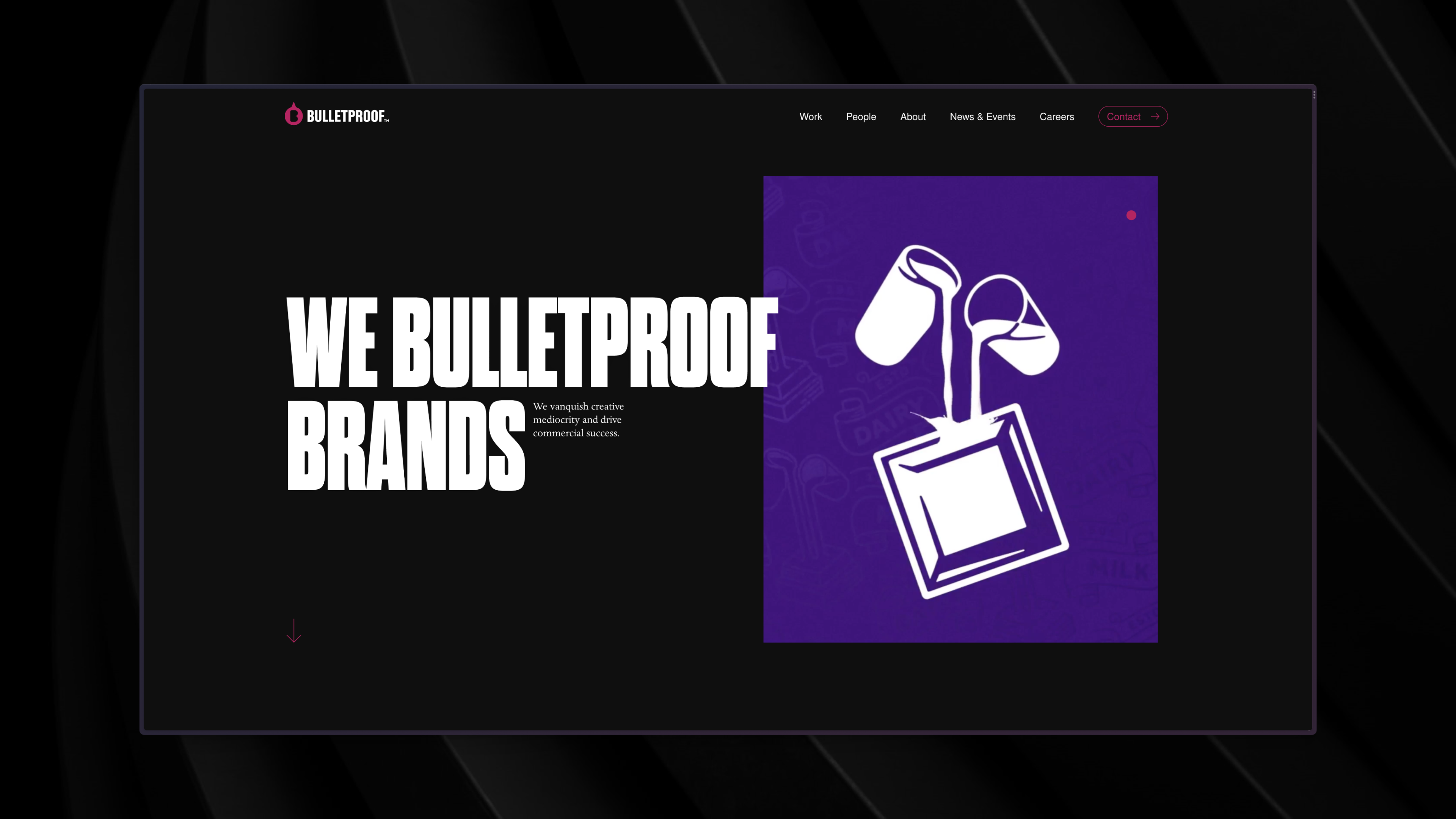 Bulletproof homepage with a video reel of their clients