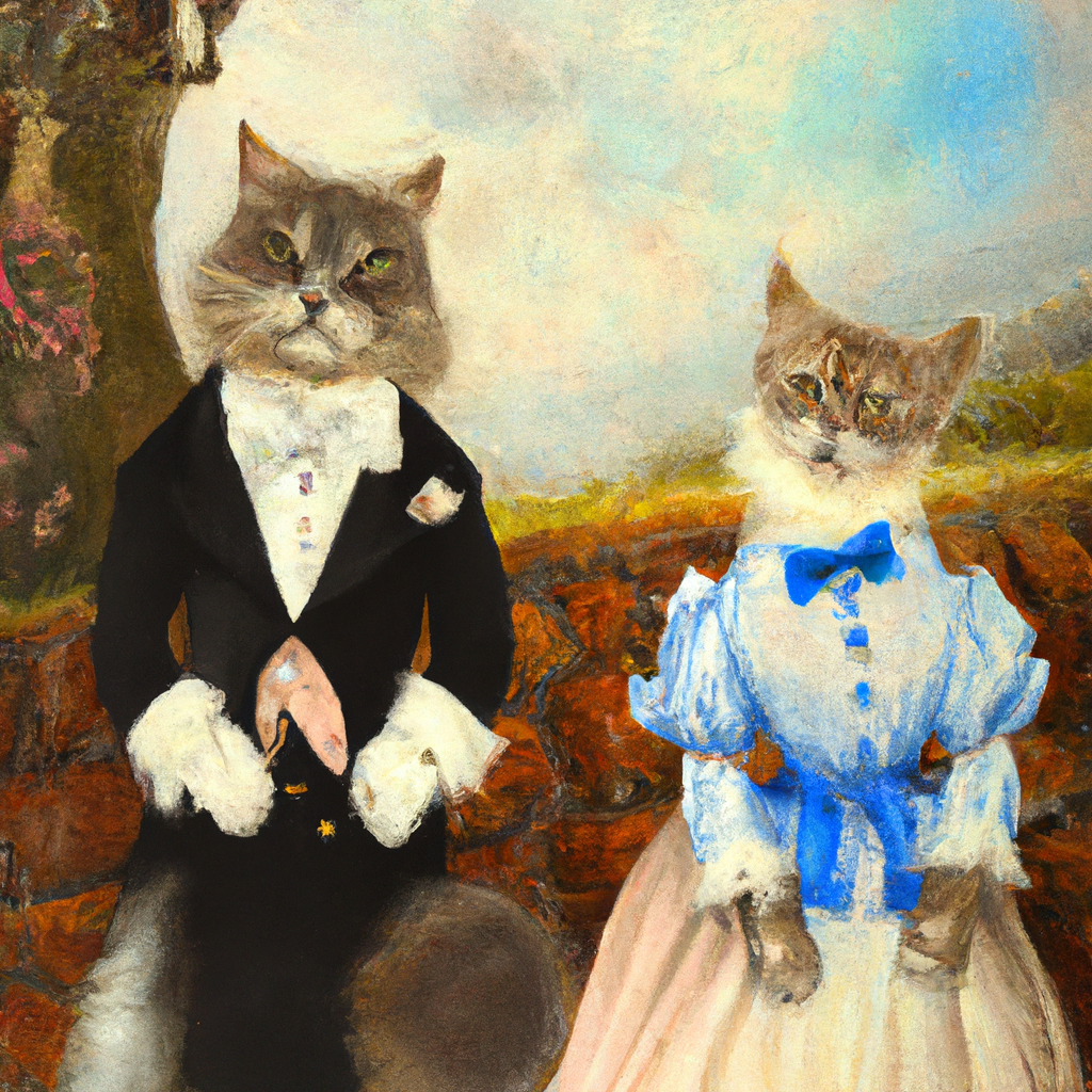Man and lady cat with a purrrfectly fitted tuxedo
