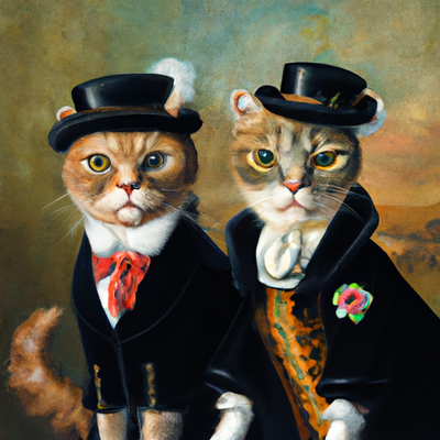 Two spiffing cats with a little flower on their tux