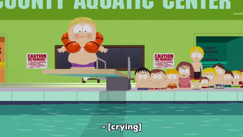 Feegan the vegan getting bounced into a swimming pool